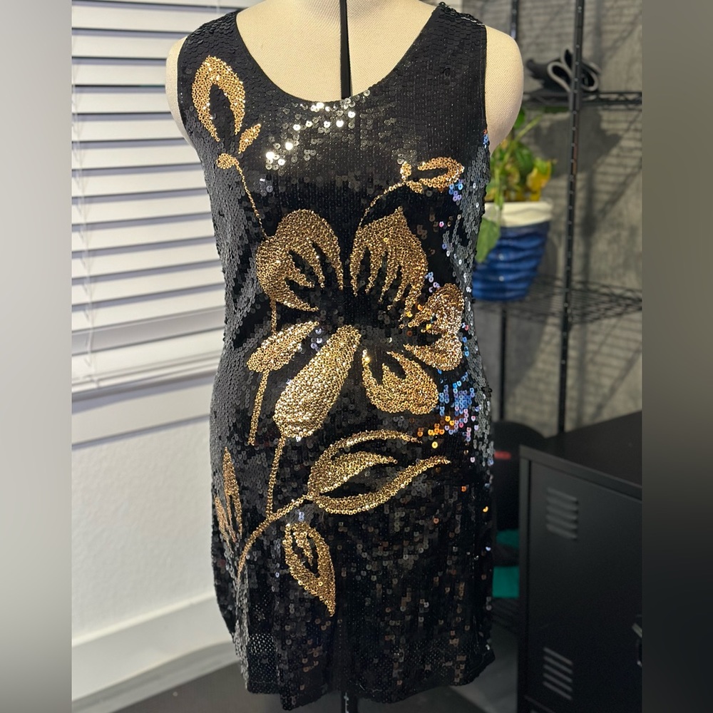 Sequined Dress / Glitter Dress / Gatsby Dress Black Gold Dress Small-Medium